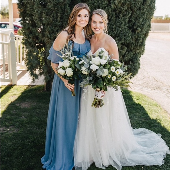 David’s Bridal Steel Blue Dress — Worn Once - Picture 2 of 2